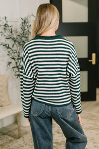 Zenana Collared Sweater Button Down in Hunter Green Stripe