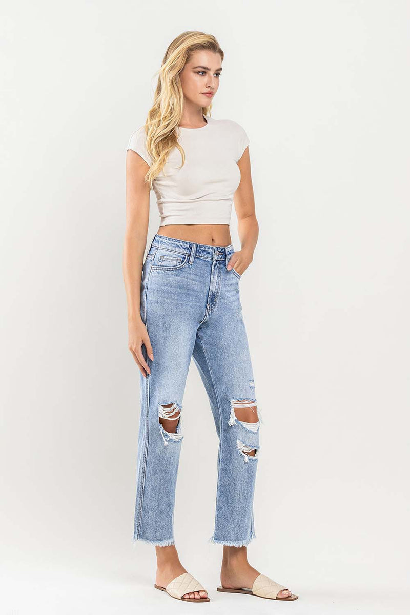 Flying Monkey High Rise Vintage Destroyed Straight Jeans
