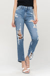 Flying Monkey High Rise Tattered Ankle Straight Jeans