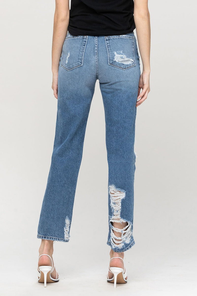 Flying Monkey High Rise Tattered Ankle Straight Jeans