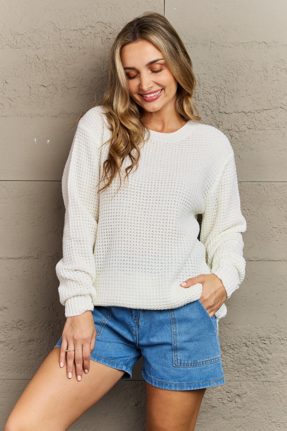 Cozy Season High Low Waffle Sweater Pullover
