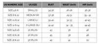 Zenana Size Chart