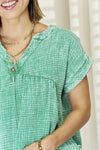 Kelly Green Washed Short Sleeve Blouse with Pockets