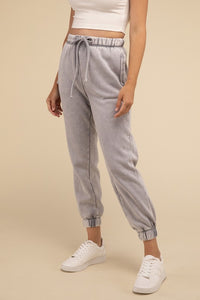 Acid Wash Fleece Sweatpants with Pockets