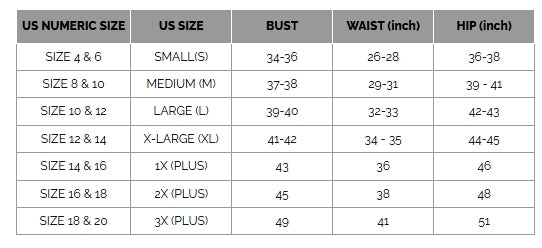 Zenana Size Chart