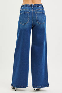 Risen Mid Rise Side Pintuck Wide Leg Jeans 