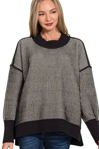 Zenana Two Tone Ribbed Sweater in Black