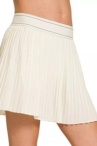 Zenana Woven High Waist Pleated Mini Skirt with Shorts Lining