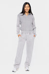 Mono B Elastic Waist Fleece Pants with Pockets. Light Gray fleece sweatpants with an elastic waistband and pockets. 