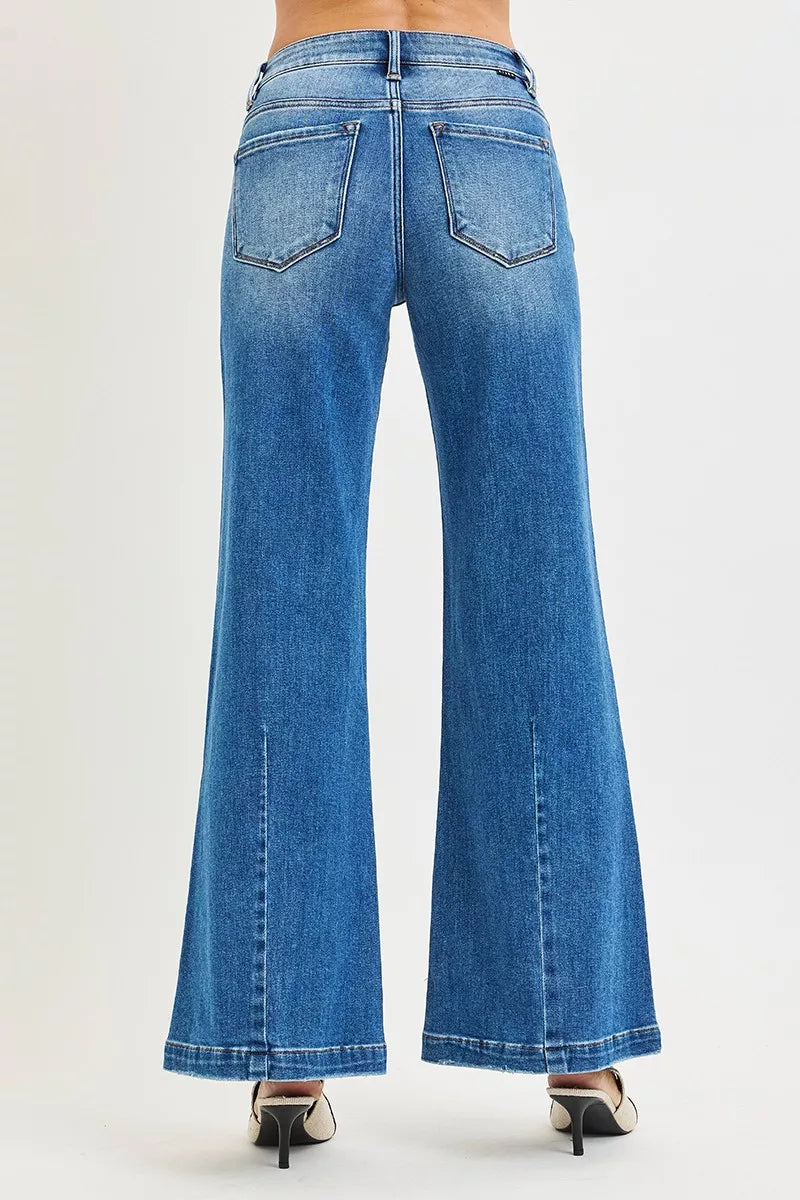 Risen Mid Rise Wide Leg with Flare Jeans