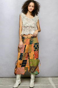 POL Printed Patchwork Pants with Adjustable Side Drawstring