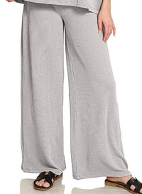 Zenana Raised Rib Relaxed Top &amp; Pants Set Sleet Grey