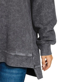 Acid Washed Double Ribbed Hi-low Pullover Sweatshirt in Black