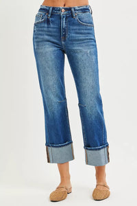 Risen High Rise Straight Cuffed Seam Detail Jeans 