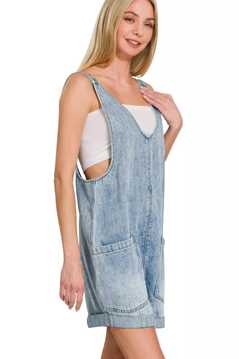 Zenana Denim Short Overalls