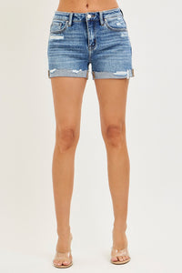 Risen Mid Rise Cuffed Denim Shorts