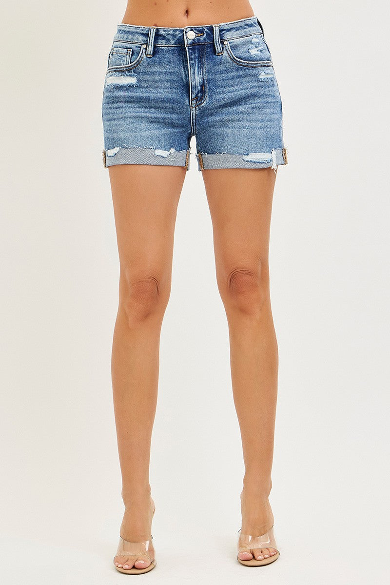 Risen Mid Rise Cuffed Denim Shorts