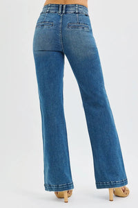 Risen High Rise Double Button Bootcut Jeans