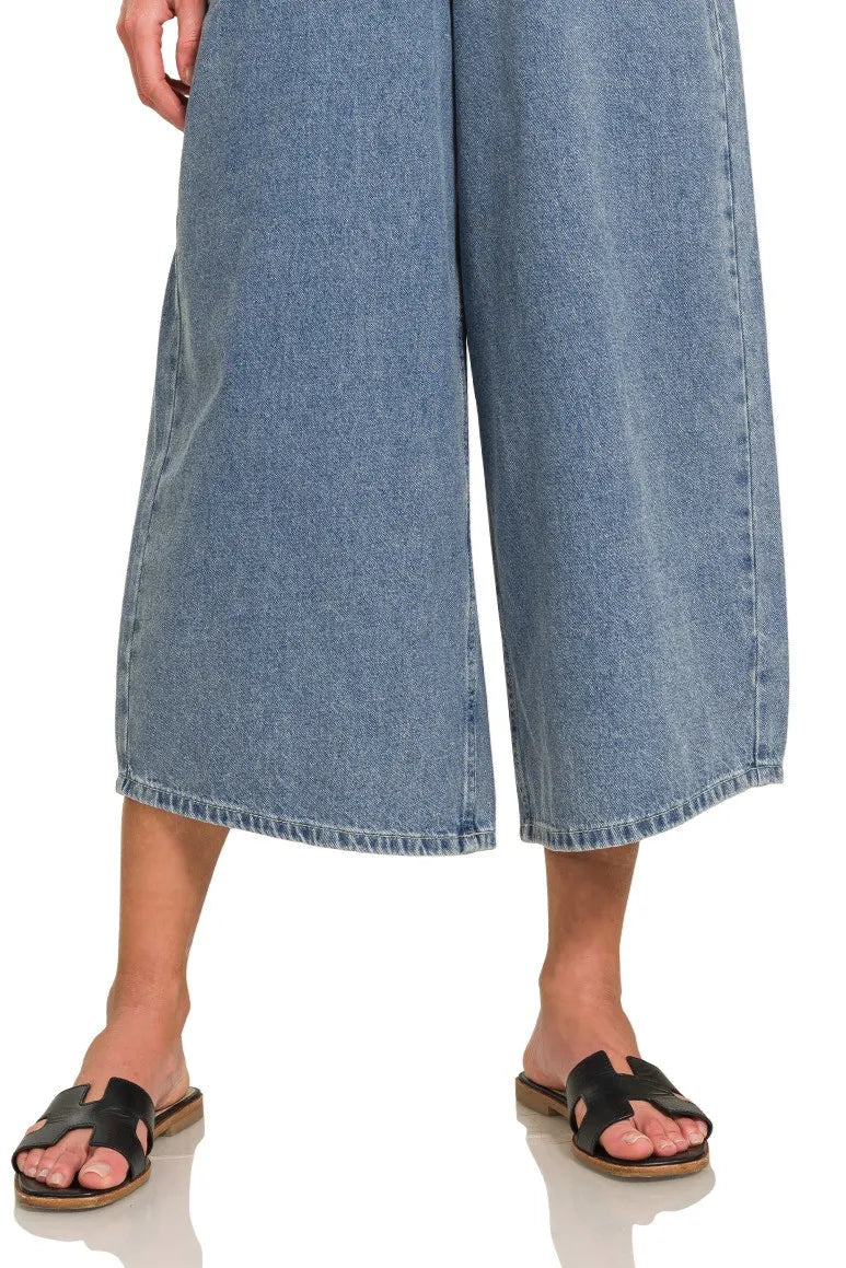 Wide Leg Medium Washed Denim Overalls