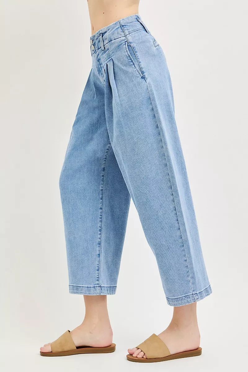 Risen High Rise Cropped Barrel Pleated Jeans PGC21760