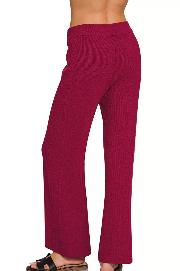 Sweater Knit Short Sleeve Top & Pants Set in Cabernet