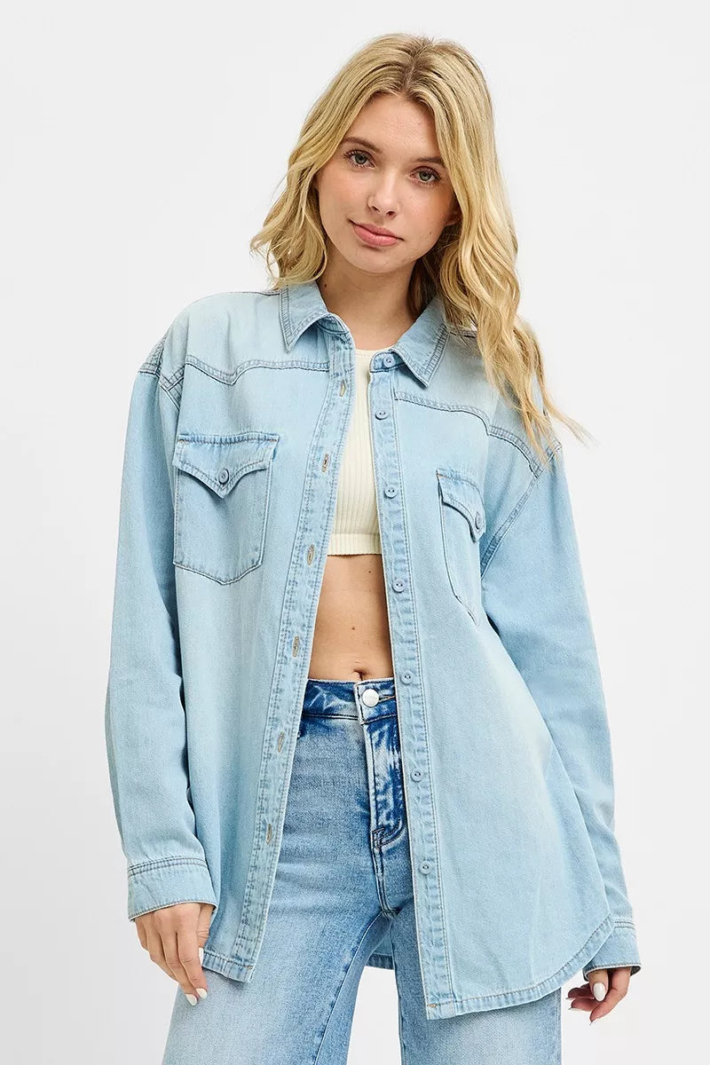 Risen Western Yoke Style Relaxed Fit Denim Shirts RDJ9208