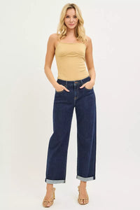Risen Mid Rise Dark Wash Slouchy Boyfriend Jeans