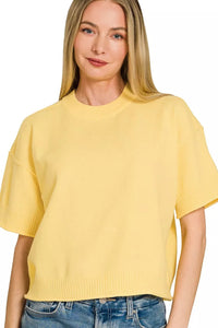 Lightweight Short Sleeve Sweater Knit Top in Butter Yellow