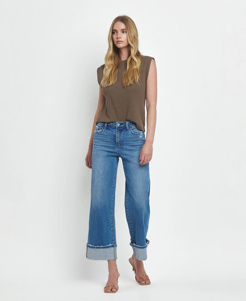 Flying Monkey High Rise Cuffed Wide Leg Jeans