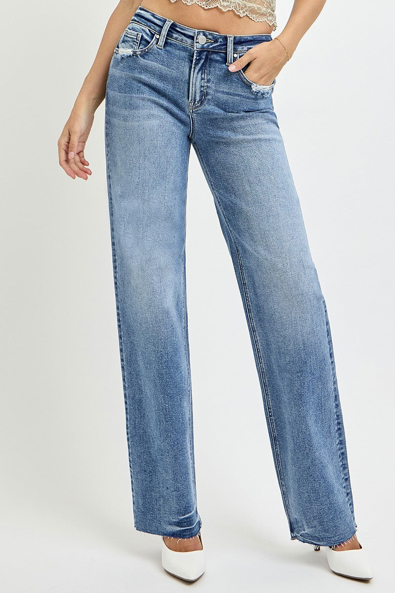 RISEN High Rise Straight Leg Baggy Jeans