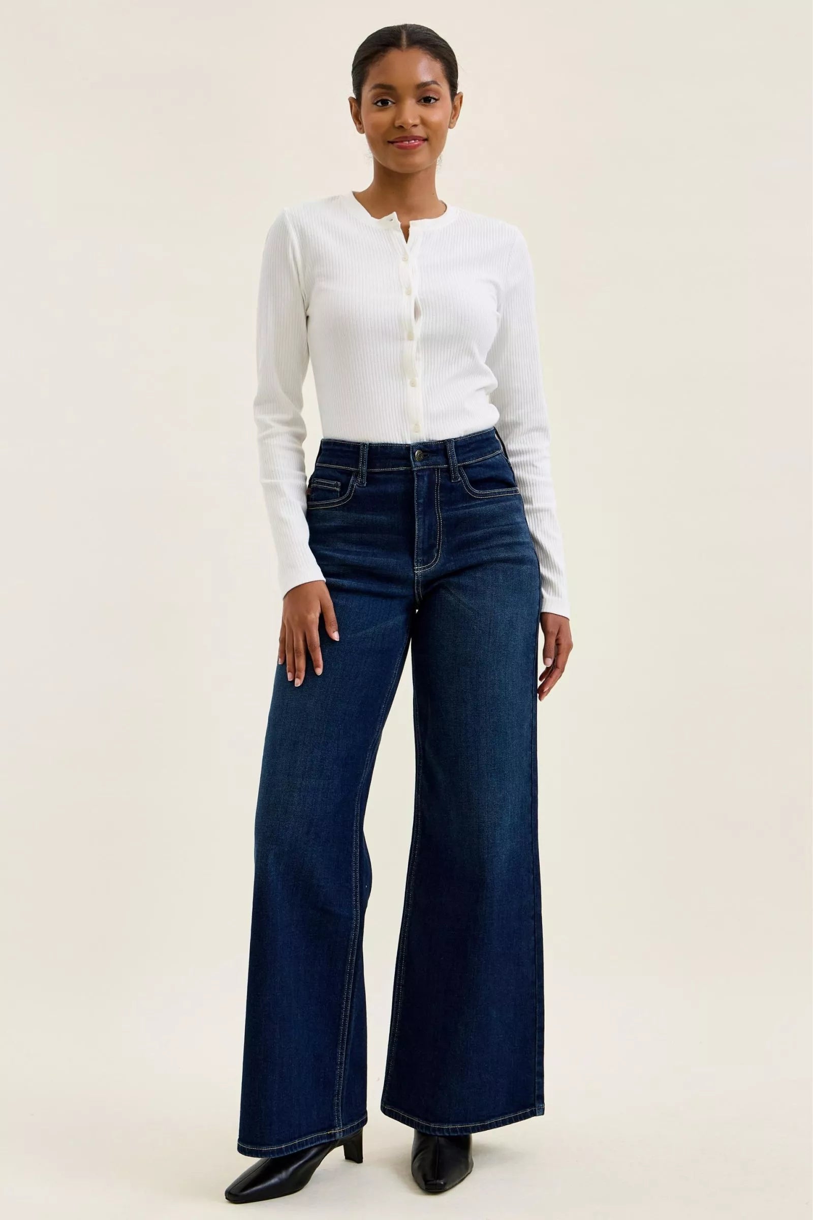 Judy Blue High Rise Lux Retro Wide Leg Dark Wash Jeans 82748
