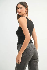 Black High Neck Ribbed Knit Tank