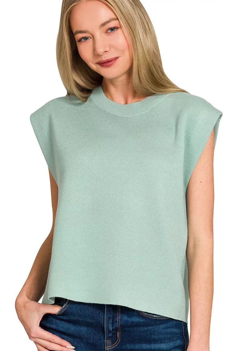 Zenana Round Neck Viscose Sweater Vest in Dusty Green