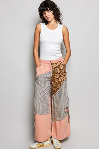 POL Striped Floral Patchwork Wide Leg Pants