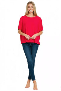 Zenana Round Neck Short Sleeve T-Shirt in Ruby Red