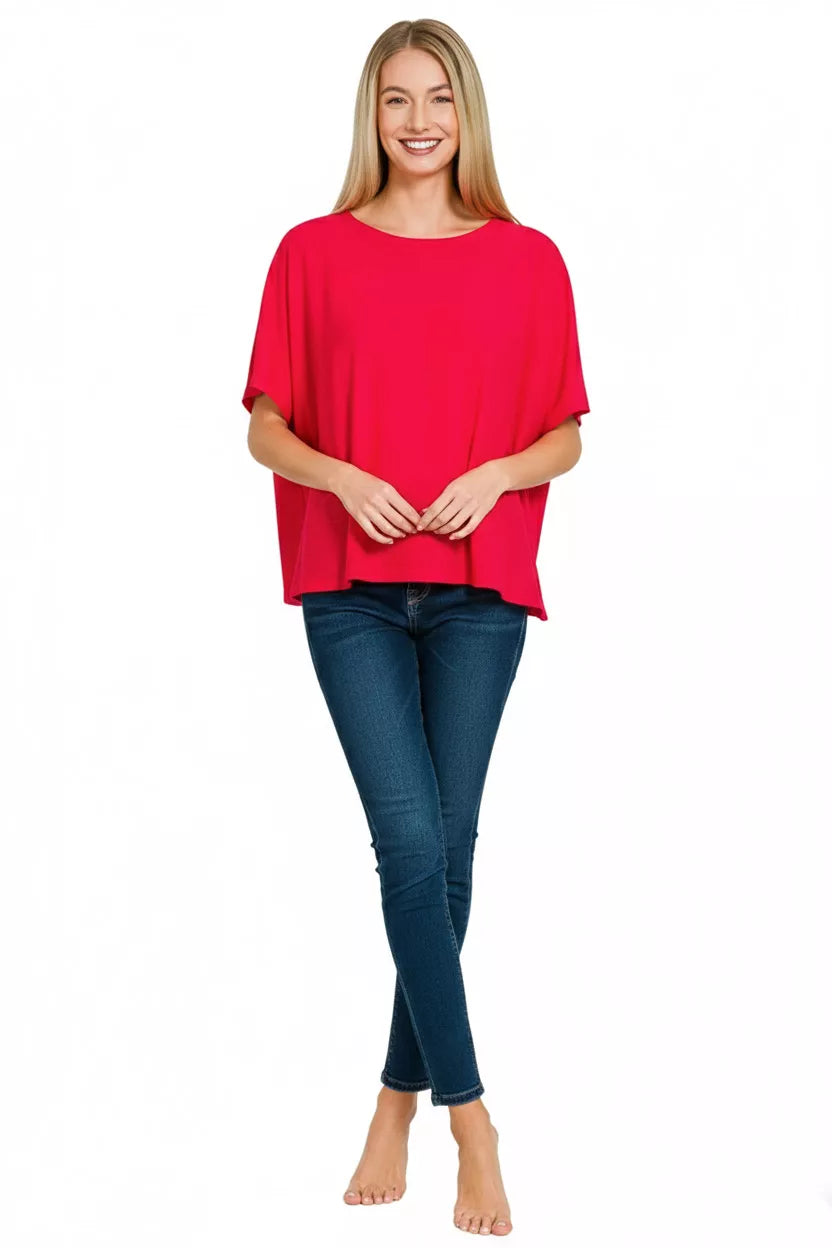 Zenana Round Neck Short Sleeve T-Shirt in Ruby Red