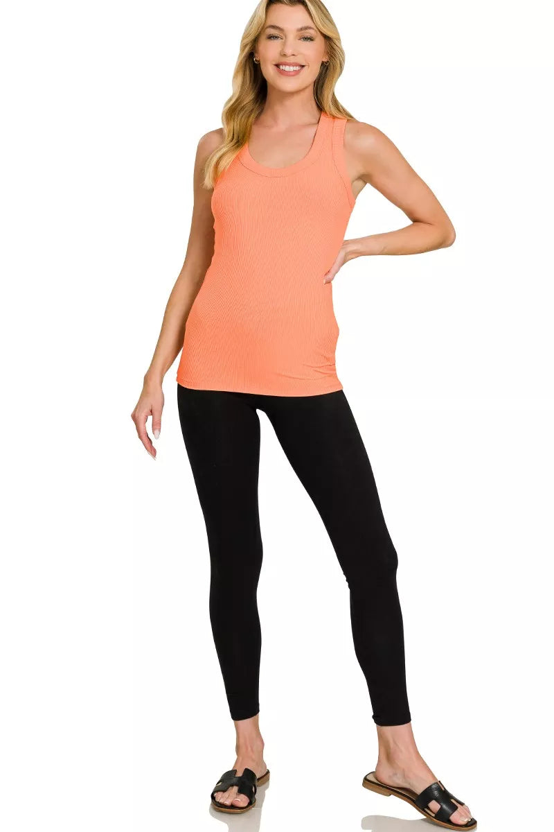 Zenana Ribbed Scoop Neck Tank Top in Coral