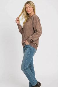 Zenana Fleece Enzyme Washed Round Neck Sweatshirt