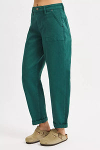 Risen High Rise Hunter Green Ankle Cuffed Barrel Pants