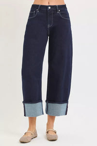 Risen High Rise Dark Wash Slouchy Crop Barrel Jeans PGC21709 