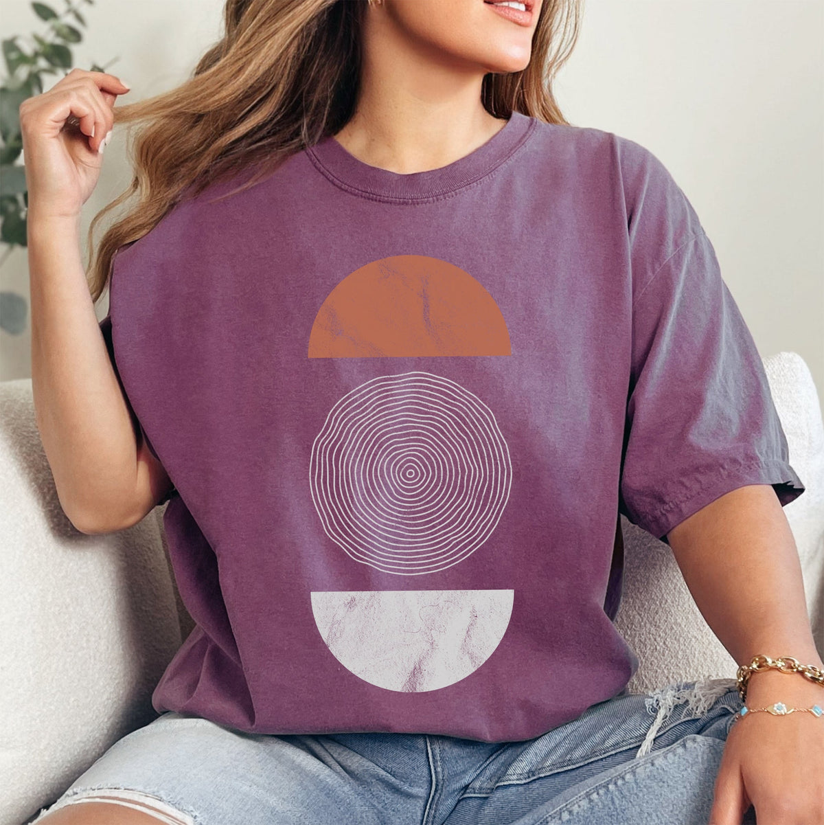  Geometric Circle Retro Art Pattern Statement Comfort Colors Graphic T-Shirt