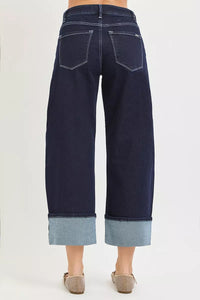 Risen High Rise Dark Wash Slouchy Crop Barrel Jeans PGC21709 