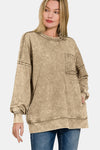 French Terry Exposed Seam Round Neck Dropped Shoulder Sweatshirt - Mocha