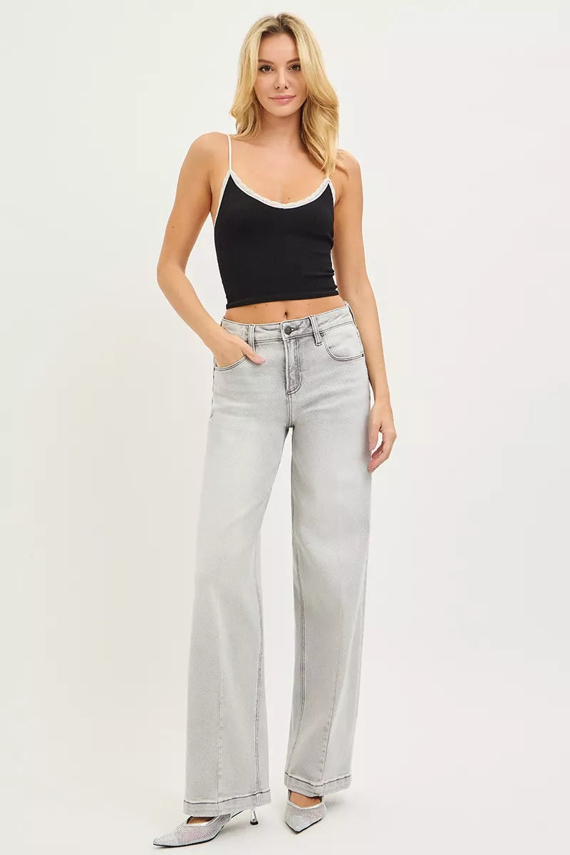 Risen High Rise Slouchy Baggy Light Grey Jeans