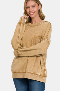 French Terry Exposed Seam Round Neck Dropped Shoulder Sweatshirt