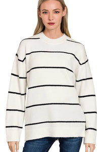 Zenana Round Neck Stripe Sweater
