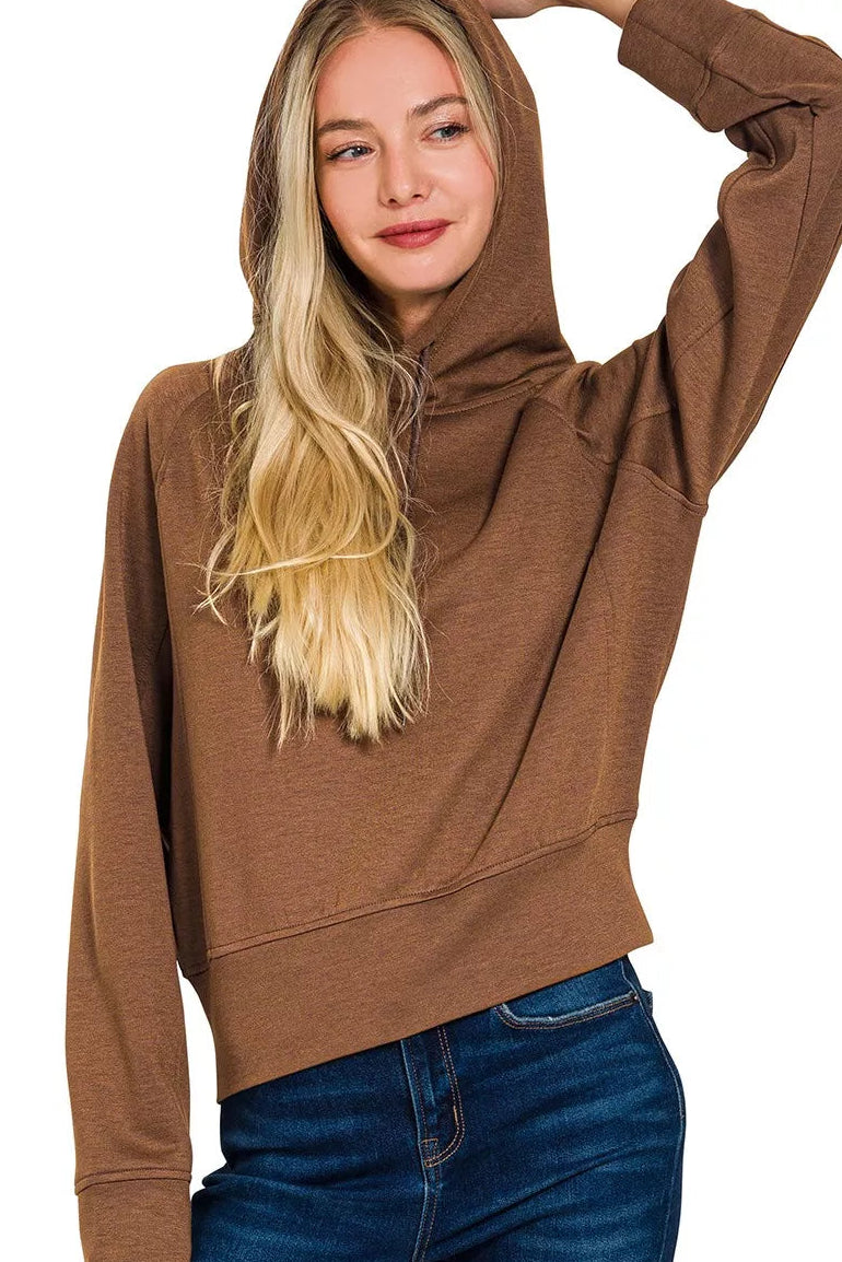 Zenana Scuba Hoodie in Brown