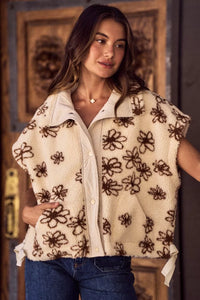 Flower Sherpa Oversized Sleeveless Vest 