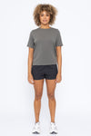 Mono B Back Pocket Dolphin Hem Women's Athleisure Shorts - Black