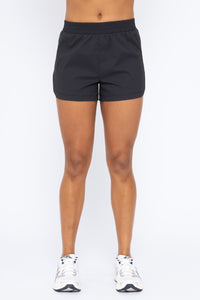 Mono B Back Pocket Dolphin Hem Women's Athleisure Shorts - Black